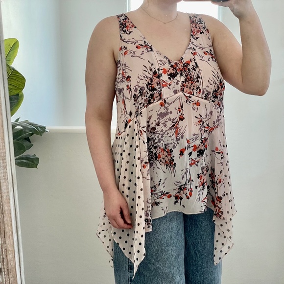 Vanessa Virginia Floral Polka Dot Hipster Hippie Boho Bohemian Classy Blouse - Picture 1 of 9
